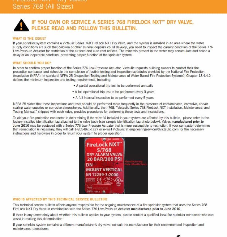 Firelock NXT (Series 768 and 769) Technical Service Bulletin Victaulic
