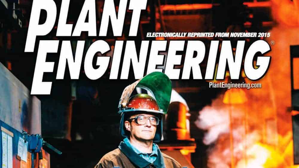 Plant Engineering magazine cover featuring Victaulic's new foundry safety coat
