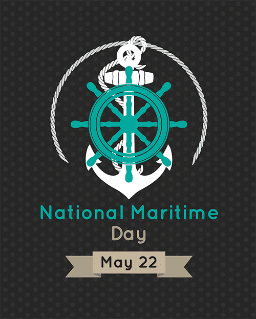 A rope tied to the top of an anchor and ship steering wheel super imposed on the anchor - Illustration for National Maritime Day 