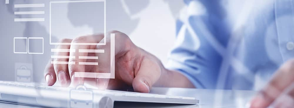 Hands of businessman working with keyboard and mouse