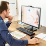 Online teacher is conducting online construction course webinars