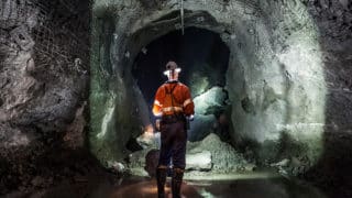 Miner underground at a copper mine in NSW, Australia