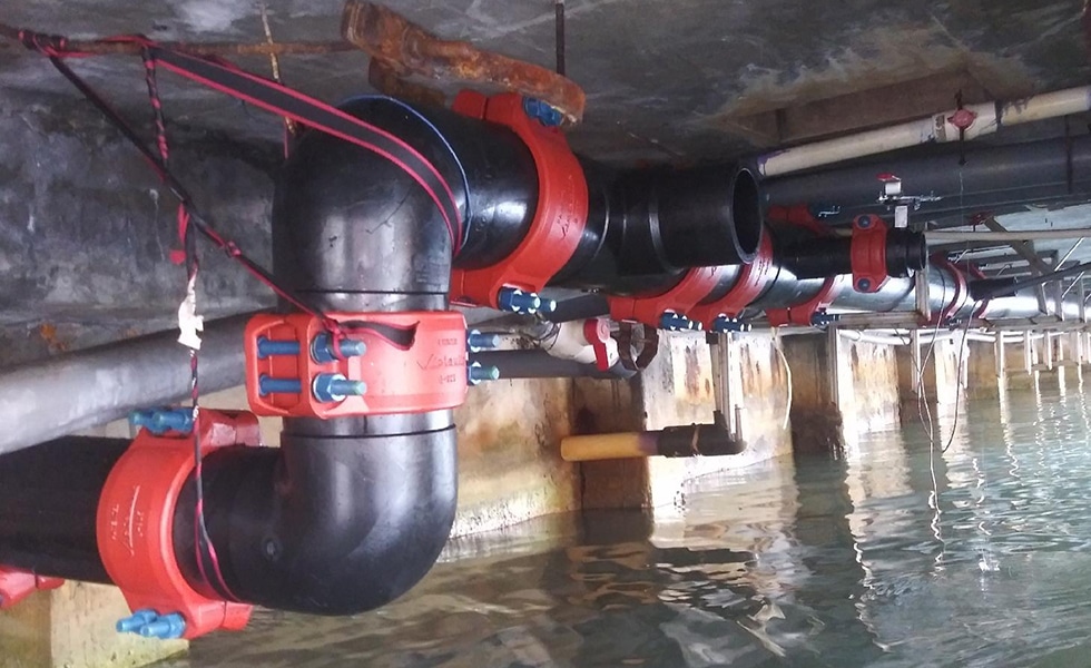 Installed Style 905 Couplings on HDPE pipe