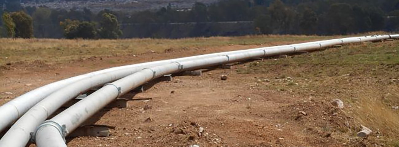 Mine water transport line joined by Victaulic AGS couplings, which accommodate system deflection