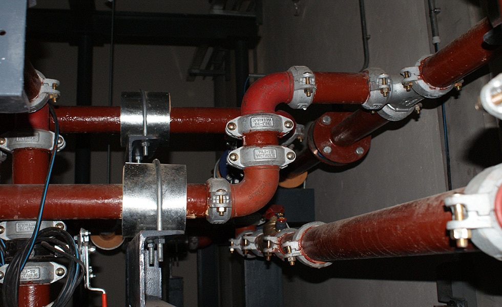 Victaulic grooved stainless steel couplings utilized on fire protection piping