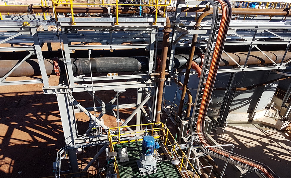 Overhead view of a variety of installed solutions at the Pilbara Minerals, Pilgangoora site