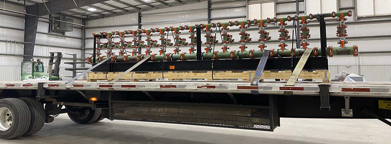 A Victaulic header, designed by the Victaulic VDC team, loaded on a truck for delivery