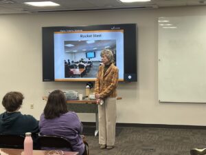 susan addressing the students in the series sendoff